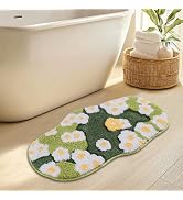 Naoloture Green Floral Moss Bathroom Rug Bath Mat, Ultra Thick Soft 3D Aesthetic Decor Cute Tufte...