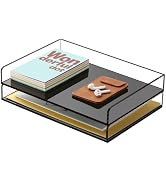 SANRUI 2 Pack- Black Paper Organizer Letter Tray, Acrylic Stackable Desk File Storage, Clear A4 P...