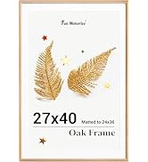 27x40 Picture Frame, Solid Oak Wood Frame for Wall, 27x40 Matted frame for 24x36, Natural Oak Woo...