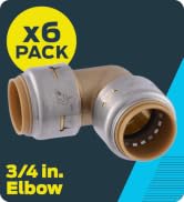 SharkBite Max 3/4 x 3/4 in PTC 90-Degree Elbow, Pack of 6, Push-to-Connect Brass Plumbing Fitting...