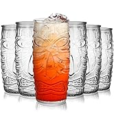Cedilis 6 Pack 20 Ounce Modern Bar Tiki Glasses Tiki Cup Tiki Mug, Double Old Fashioned Glass, Ha...