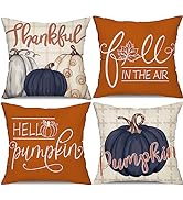 DFXSZ Fall Pillow Covers 18x18 inch Set of 4 Buffalo Plaid Fall Blue Pumpkin Throw Pillow Cover A...
