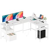 DUMOS 62 Inch L Shaped Gaming Desk with Charging Station & 2 Monitor Stands, Computer Desk with D...
