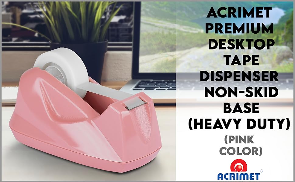 Acrimet Premium Desktop Tape Dispenser Non Skid Base Heavy Duty Pink Color