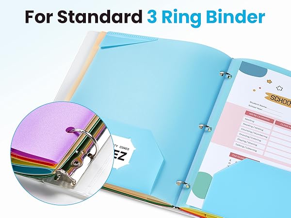 pocket folder for 3 ring binder with 14 colors