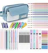 42 Pcs Big Capacity Pencil Pouch with Aesthetic School Supplies, 12 Pastel Highlighters, 5 Black ...