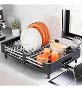 Urackify Stainless Steel Dish Drying Rack - Dish Drainer for Kitchen Counter, Extendable Drainboa...