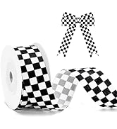 KINGLAKE Black and White Checkered Ribbon - Racing Car Theme Black Grosgrain Buffalo Plaid Ribbon...