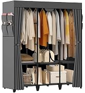 Jofuler Wardrobe Closet, Quick and Easy Assembly, Gray Large Capacity Portable Closet with 3 Hang...