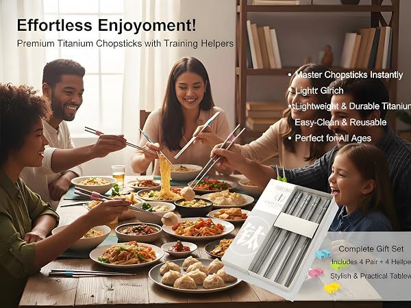 Premium Reusable titanium Chopsticks Set Experience Authentic Asian Cuisine at Home