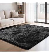 Fluffy Rug Shaggy Area Rug, Black 4x6 Area Rugs for Bedroom, Small Bedside Rug, Soft Fluffy Shagg...
