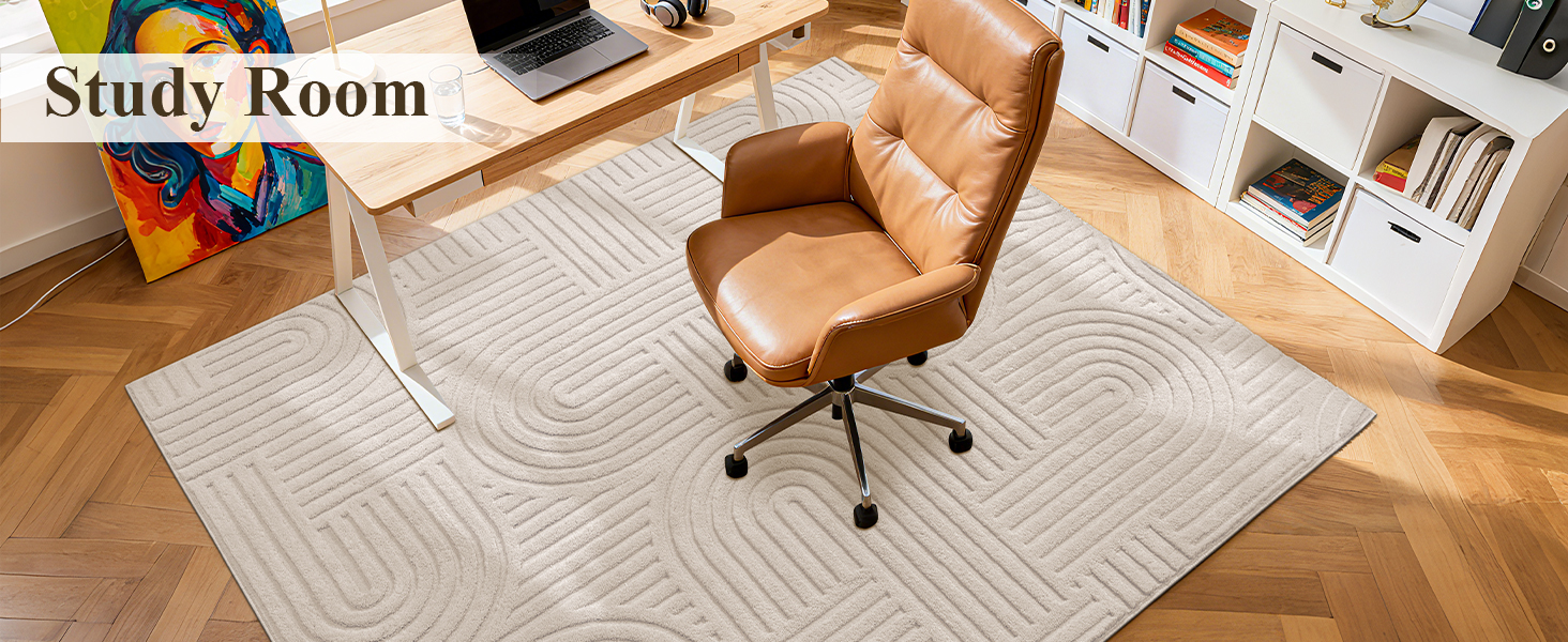 study room dorm area rug solid beige color minimalist Nordic sandinivian