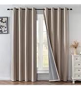 IGEMAEVE Linen Blackout Curtains 84 Inch Length 2 Panels Set,100% Black Out Curtains for Bedroom ...