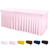 ManMengJi Table Cover and Table Skirt One-Piece for Folding Tables, 6FT Spandex Fitted Tablecloth...