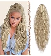 FESHFEN Claw Clip Ponytail Extensions, Long Pony Tail Hair Piece Wavy Curly Synthetic Hairpieces ...