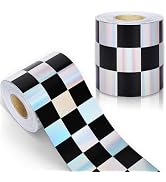 JarThenaAMCS 65.6 Ft Black Checkered Bulletin Board Borders Holographic Iridescent Straight Trim ...