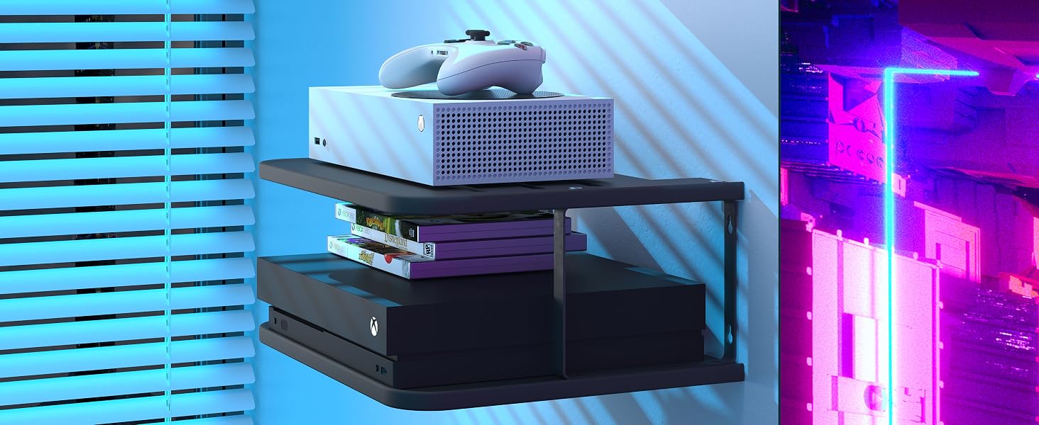 Floating Under TV Game Double Shelf Stand for Xbox Shelf Wall Mount for one S/X Series S