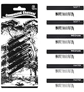 MyLifeUNIT Compressed Charcoal, Square Vine Charcoal Sticks for Drawing, Pack of 6 (2 Soft, 2 Med...