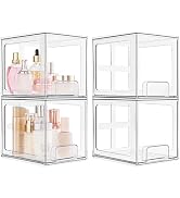 SMARTAKE 4 Pack Stackable Makeup Organizer Drawers, Acrylic Bathroom Organizers, 6.6'' Tall Clear...