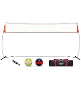 18FT Portable Volleyball Net, Freestanding Volleyball Practice Net with Adjustable Height, 2 Voll...