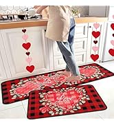 Buffalo Plaid Valentine's Day Kitchen Rugs and Mats Set of 2,Love Heart Decorative Non-Slip Rugs ...