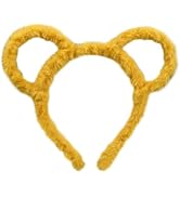 Junfamilee Yellow Women Plush Headband Round Mouse Bear Ears Makeup Hair Hoop Bandana Women's Fas...
