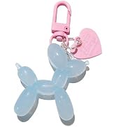 Daily Partner Cute Balloon Dog Keychain for Women, Glossy Bag Charm with Heart Pendant, Lightweig...