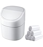 Mini Desk Trash Can with Lid with Trash Bags 180 Pcs Swing-Lid Tiny Countertop Garbage Bin Small ...