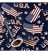 RUSPEPA Patriotic Wrapping Paper Roll for Boys Girls, Mini Roll, American Flag Map and Stars Desi...