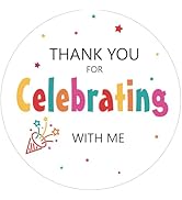 joycraft 60Pcs Thank You for Celebrating with Me Stickers, 2In White Thank You Gift Stickers, Rou...
