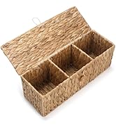 Wicker Bathroom Basket with Lid, Water Hyacinth Toilet Tank Basket with 3 Compartments, Woven Sto...