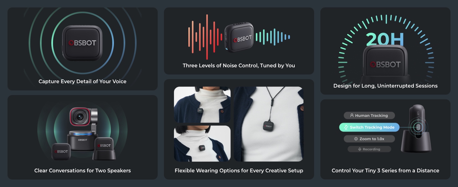 Series of digital interface screens with turquoise and white graphics, showing audio waveforms and technical information in a dark theme design.