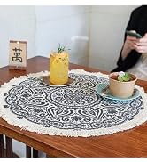 Zjyufy 20 inch Round Placemat with Tassels for Dinning Table, Mandala Placemat Washable Heat Resi...
