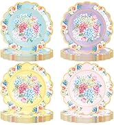 80PCS Floral Paper Plates 7 Inch Vintage Elegant Design Afternoon Tea Mothers Days Table Party De...