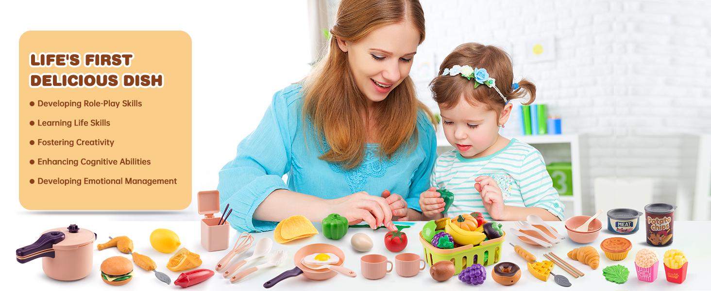 Parent and child playing with toy kitchen together, promoting family bonding through fun