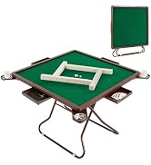 DEIGEHJRE 4 Player Card Mahjong Table, 35" Card Tables Folding Square with 4 Cup Holders & 4 Draw...