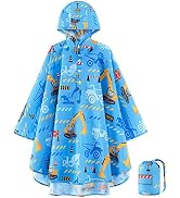 WAWSAM Lightweight Kids Rain Poncho Reusable Toddler Raincoat Waterproof Rain Jacket