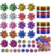 90 Pcs Festival Bows and Gift Ribbons - Shiny Bows & Ribbon for Gift Wrapping, Curling Ribbon for...