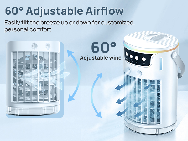 portable ac unit for bedroom features 60-degree adjustable louvers for targeted icy mist.