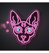 Sphynx Cat Neon Sign - 14.1" x 12.6" Purple & Pink LED Wall Art, Cyberpunk Hairless Cat Light for...