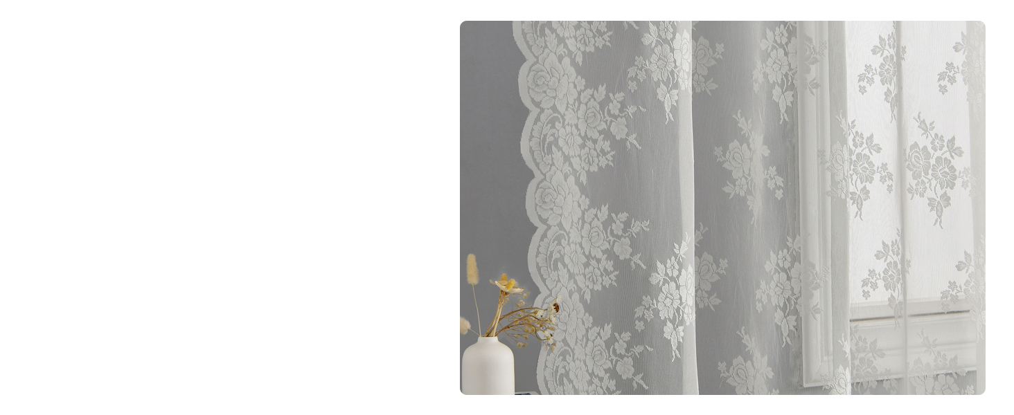 Kotile vertical sense ivory lace curtains 2 panels set for bedroom farmhouse antique lace curtains
