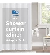 THAIGEE 2-in-1 Waterproof Fabric Shower Curtain or Liner,Linen Textured,Breathable TPU & Washable...