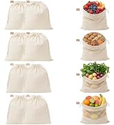 FMLIUY 6oz 100% Cotton Bags with Drawstring,8pcs XXL 15x18inch 2Style Reusable Bulk Sack Produce ...