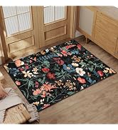 PureCozy Black Area Rug 2x3 Entryway Floral Boho Door Mat Indoor Washable Kitchen Carpet Non Slip...
