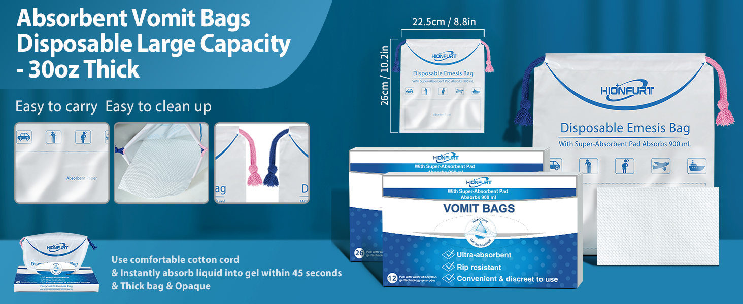 Absorbent Vomit Bags Disposable Large Capacity - 30oz