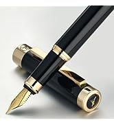 MCNTEIK Luxury Fountain Pen - Stunning Black Lacquer Pen, 24K Gold Finish,Schmidt 18K Gilded Nib ...