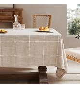 ZeeMart Grid Embroidered Hemmed Tablecloths, Taupe 52x70 Inch, Farmhouse Style Heavy Weight Cotto...