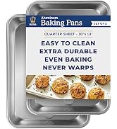 Professional Quarter Sheet Baking Pans - Aluminum Cookie Sheet Set of 2 - Rimmed Baking Sheets fo...