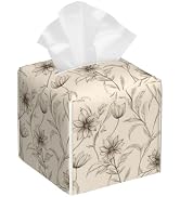 Boho Minimalist Flowers Tissue Box Cover Square, Abstract Line Floral Tissue Box Holder Waterproo...