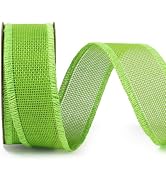 LaRibbons Burlap Ribbon Wired, 1 1/2 Inch x 12 Yards Neon Lime Green Burlap Fabric Ribbon for Spr...